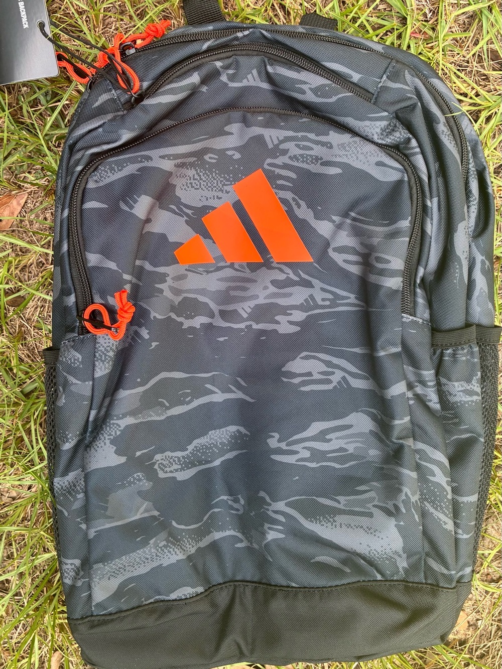 adidas Black Camo Backpack with Orange Logo